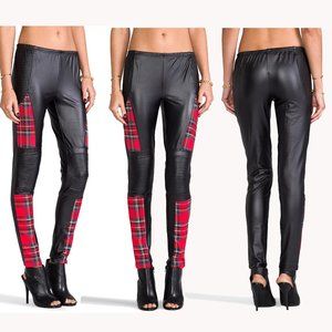💥EDGY CHIC💥Revolve Minkpink Moto Leggings in Black Leather & Red Plaid